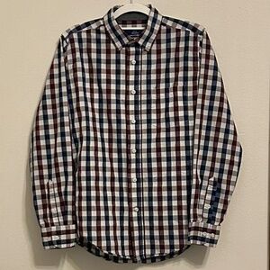 GEORGE Men’s Navy and Burgundy Dress Shirt, Size Small (34-36)